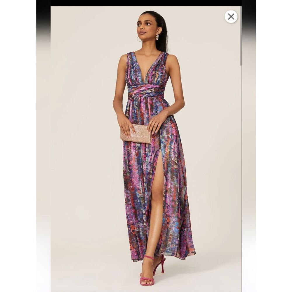 Aidan by Aidan Mattox Watercolor Sleeveless Multicolor Print Maxi Dress Sz 0